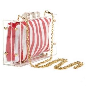 Acrylic Box Clutch with Red Striped Canvas Pouch
